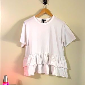 M Forever 21 White Ruffled Blouse